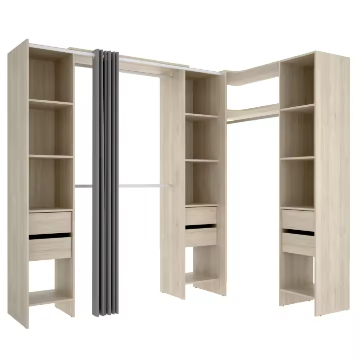 Armario Vestidor Rincón Suit Natural 205x164-234x141 cm – Ropero Modular Espacioso Armario para dormitorio - Fabricado en España - Melamina Alta calidad - Somnia Descanso - 1