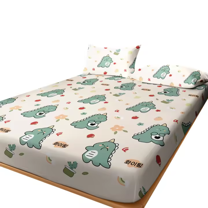 Sábana Ajustada Con Impresión De Dinosaurio Cartoon Animal Pequeño Sábana De Cama Con Diseño De Dormitorio Sin Almohadillas (excluyendo Fundas De Almohada) Material Poliéster 100% - 1