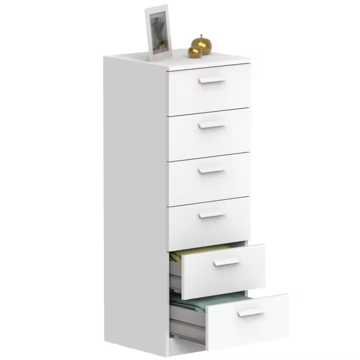 Miroytengo Sinfonier Con 6 Cajones en Melamina Color Blanco Mate 40x40x110 cm Para Dormitorios Grandes y Juveniles