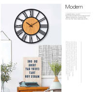 3D Large Wall Clocks Nordic Roman Numerals Retro Round Wood Metal Iron Accurate Silent Hanging Ornament Living Room Decoration - details 5