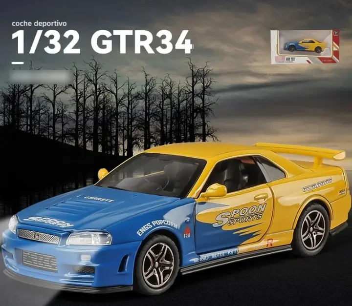 Modelo De Coche De Aleación Nissan GTR R34 Fast & Furious 1:32 Con Sonido Y Luz Regalo De Juguetes Decorativos Para Niños Vehículo Eléctrico De Metal - 1