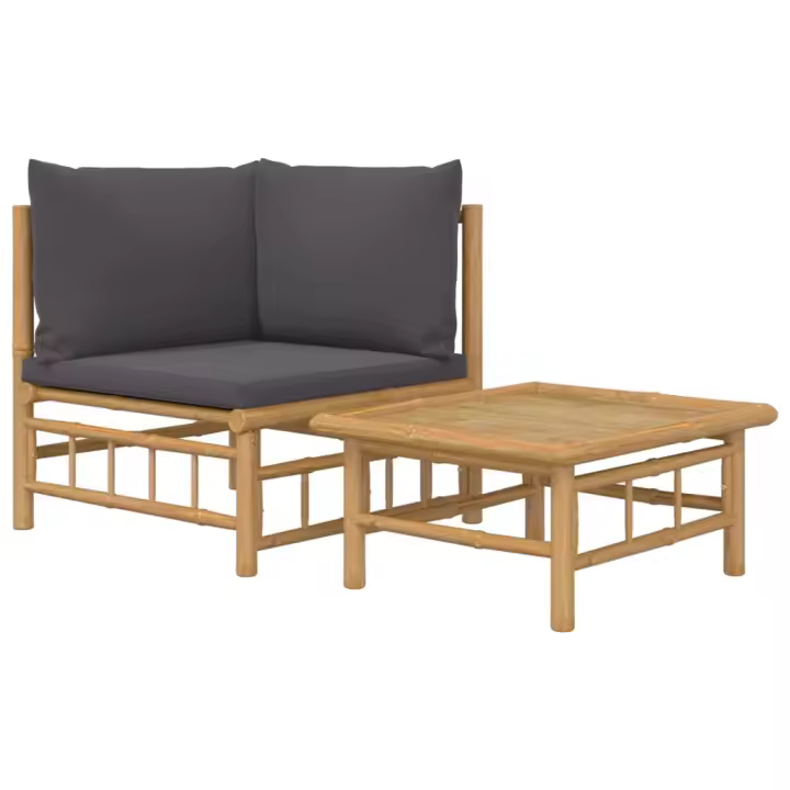 vidaXL Set de muebles de jardín 2 piezas bambú con cojines Crema, Gris oscuro, Conjunto Terraza Muebles Jardín Exterior Juego de Muebles de jardín Mueble Jardín Exterior Muebles de Salon Exterior - 1