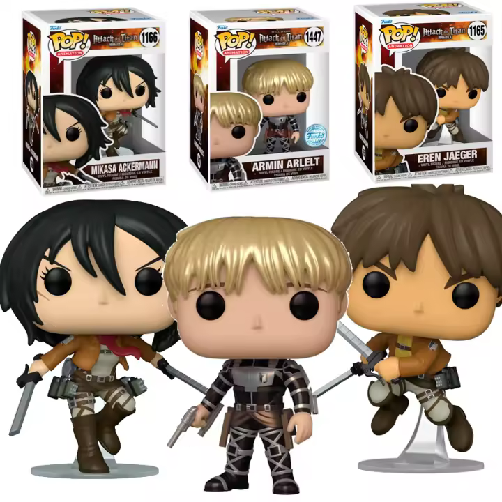 PAck 3 Funko Armin Arlert Metalico Exclusivo Metallic  Mikasa AckermAN Hoover ERen Jaeger Attack on Titan Ataque a los Titanes 1165 1666  1302 Pop Vinyl Anime Figura - 1