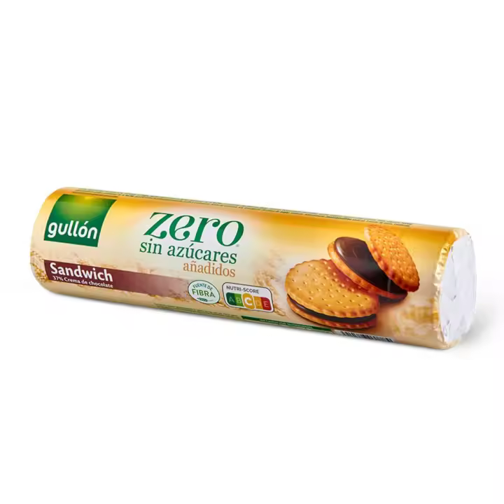 Gullón Galleta Sándwich Chocolate ZERO sin Azúcares - Caja con 18 unidades de 250g cada una - Sandwich de chocolate ZERO, unas deliciosas galletas con relleno de crema de cacao, sin azúcares añadidos y fuente de fibra - 1