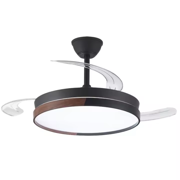 Akunadecor - Ventilador de techo modelo VISTA negro/madera motor DC 6 velocidades Tecnología Led 45W sistema CCT 4400 Lúmenes, Control remoto con temporizador, luz regulable en color e intensidad, Memoria motor inverter verano/invierno ultra silencioso. - 1