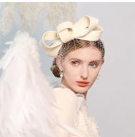 Fascinador De Lana Blanca Para Mujer Con Velo Y Lazo Elegante Para Bodas Y Fiesta De Té Cumpleaños Y Corrida Sombrero De Church Derby - details 1