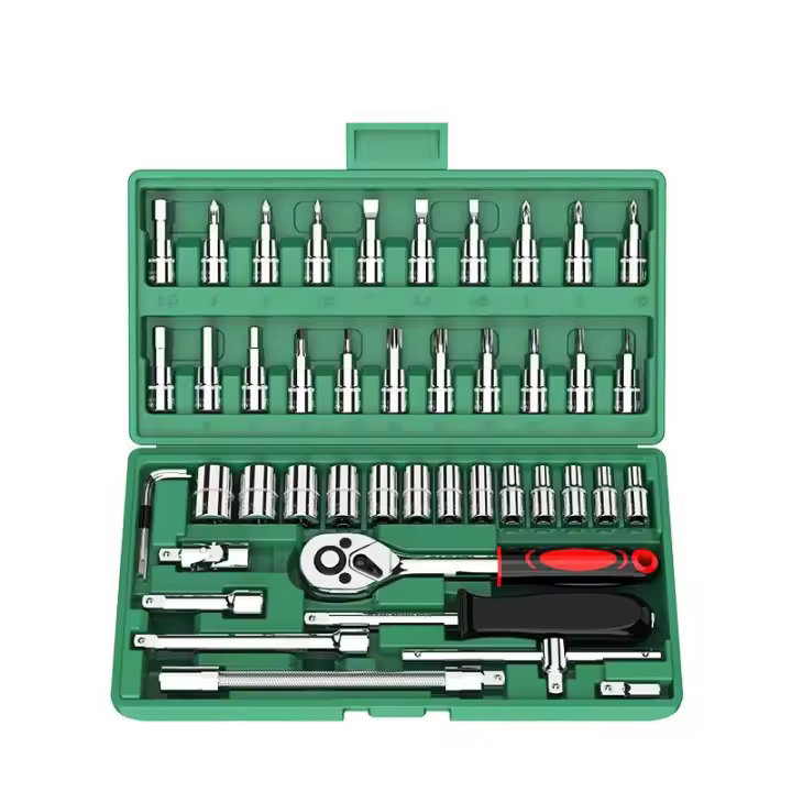 Juego De Llaves Y Destornilladores Métricos De 46 Piezas Con Llave De Ratchete De 1/4 Pulgada Herramientas Mecánicas Para Reparación De Autos - 1