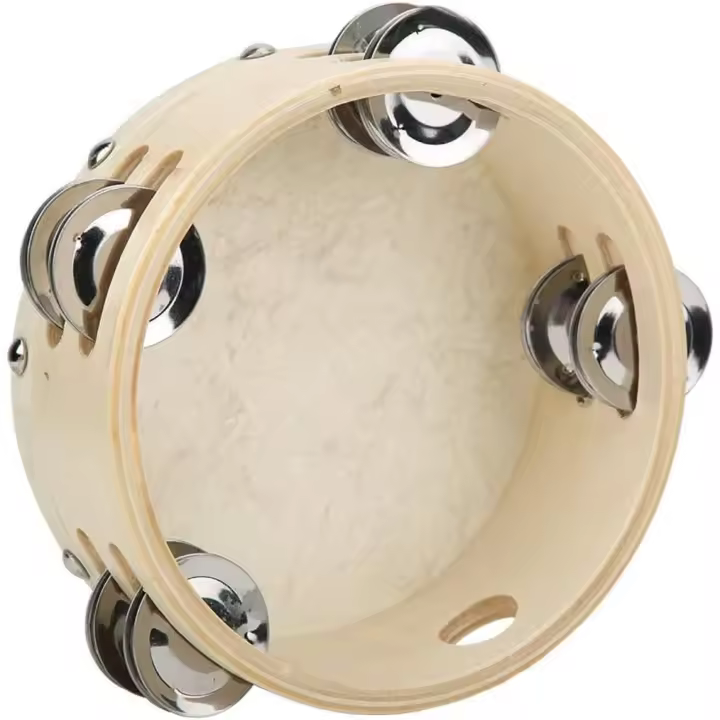 pandereta Rockstar Music TH0608T  de Mano Doble fila en Madera Color Natural con Parche 8 Sonajas, (6") 15cm, Pandereta Jingle - 1