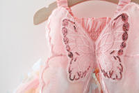 Vestido De Princesa Para Niñas Con Alas De Mariposa Grandes En El Escote Cintura Con Cordón Vestido De Colores Con Mariposa Para Fiesta Verano Sin Mangas Largo Hasta La Rodilla - details 7