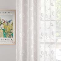 Cortinas Salon Modernas con Bordado de Hojas 2 Piezas, Lindas Cortinas Visillos Dormitorio Matrimonio con Ojales, Cortinas Translucidas Salón con Hojas Motivos Blanco - details 4
