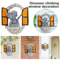 Decoración De Jardín Ratoncillo De Resina Dinosaurio Subiendo a La Ventana Escultura Creativa Lindo Adorno Al Aire Libre a Prueba De Clima - details 2