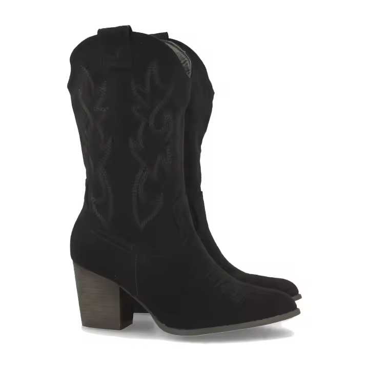 PuntoSalao Botines tacón medio estilo campero para mujer color negro 2A-1401 - 1