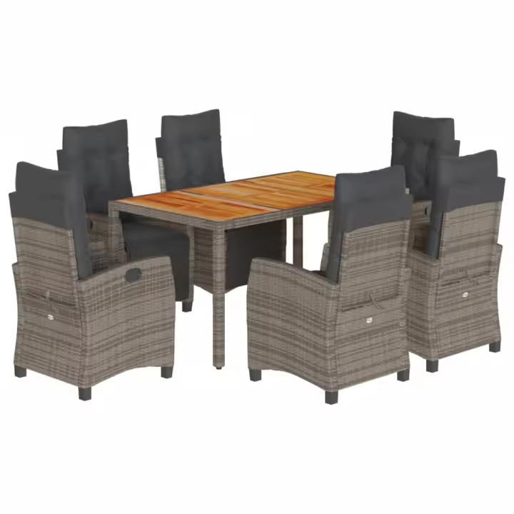 vidaXL Set comedor jardín 7 pzas y cojines ratán sintético gris - 1