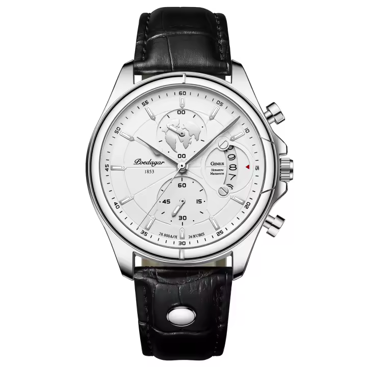 Reloj De Cuarzo Para Hombre POEDAGAR Lujo Chronógrafo Impermeable Con Fecha En Cuero Estilo Casual Reloj Deportivo Para Hombres - 1