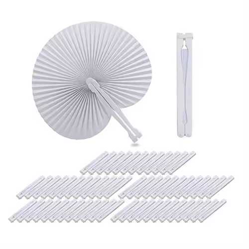 ADRI. 60 Piezas Abanico PAI PAI de Papel Plegable Paipai Detalles Regalos para Invitados de Bodas Fiestas o Ceremonias Blanco (Redondo) - 1