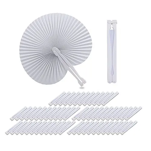 ADRI. 60 Piezas Abanico PAI PAI de Papel Plegable Paipai Detalles Regalos para Invitados de Bodas Fiestas o Ceremonias Blanco (Redondo) - 1