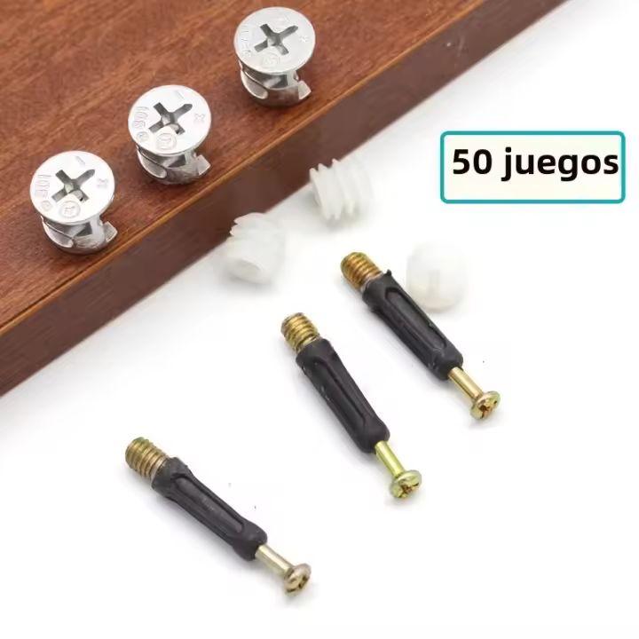 50-Pack Conectores De Muebles Con Cerradura Cam 3-en-1 Instalación Rápida Tornillos Pre-Insertados Y Nuts Snap Metal - 1