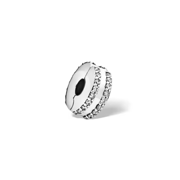 PANDORA Pandora doble anillo pavé clip fijo plata 925 cuentas DIY exquisitas - 1