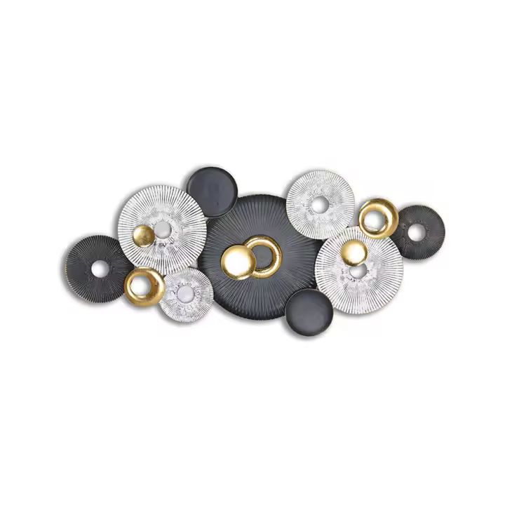 Decoración de Pared Moderna 120*56 Metal Circulos Blanco, Negro y Dorado - 1