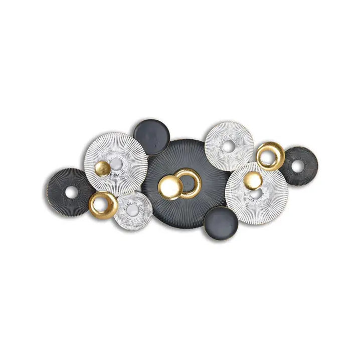 Decoración de Pared Moderna 120*56 Metal Circulos Blanco, Negro y Dorado - 1