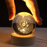 Lámpara De Noche LED 3D Galaxia Cristal Bola Patrón De Luna Saturno Y Papas Muñeco Luz Base USB Para Decoración De Habitación Y Hogar - details 3