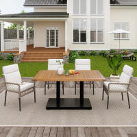Juego de 5 piezas de Mesa y sillas de Coqueto al Aire Libre para 4 personas, tablero de Madera de Acacia maciza, Sillas envuelve de trinquete PE para venir en patio trasero y Jardín - details 3