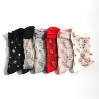 Calcetines De Encaje Transparentes Y Transpirables Para Mujer Ultra Delgados Con Bordado De Rosas De Cristal Para Verano Moda Calcetines De Algodón Y Poliéster Elásticos - details 12