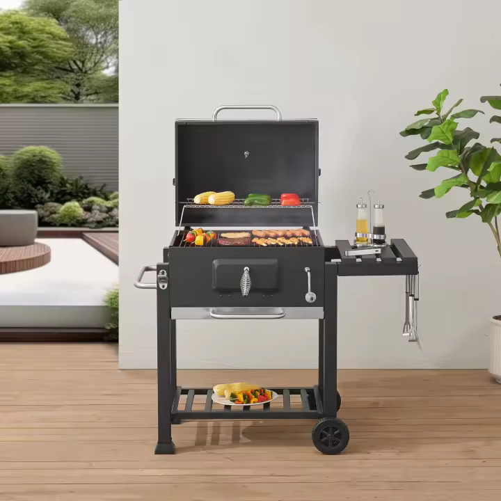 Barbacoa de carbón Arnad con 3 estantes acero 105x114x48cm - Negro [casa.pro] - 1