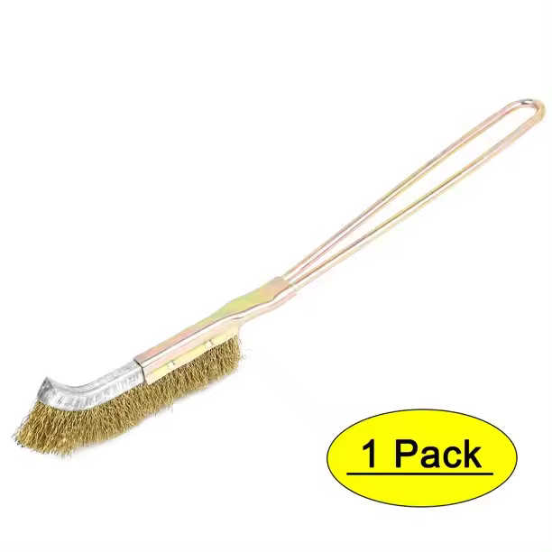 Long Handheld Metal Handle Bent Head Brass Wire Cleaning Brush - 1