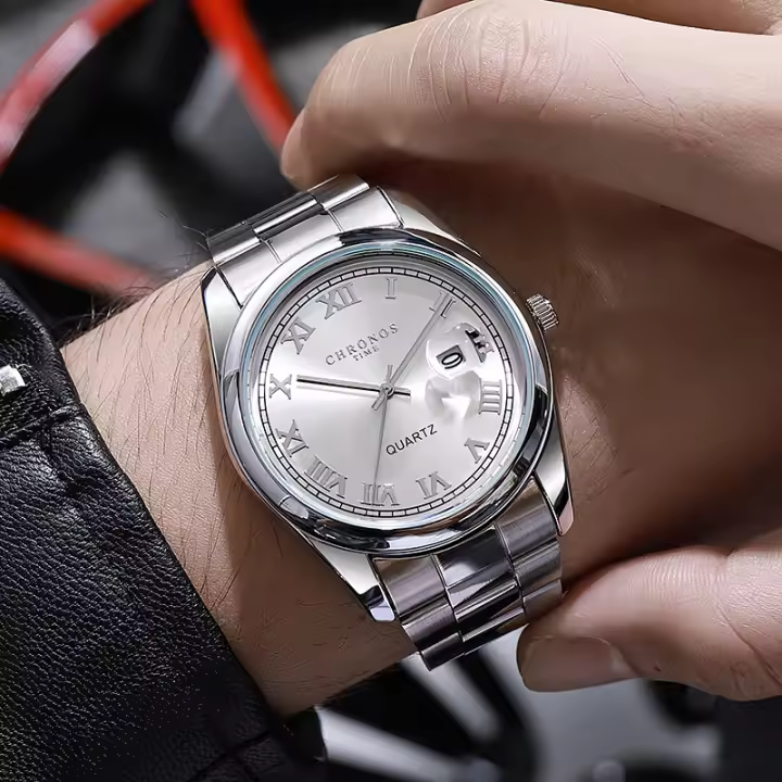 Reloj De Pulsera De Cuarzo Para Hombre CHRONOS Lujo Tendencia Acero Inoxidable Resistente Al Agua Con Calendario Completo Y Manos Luminosas - 1