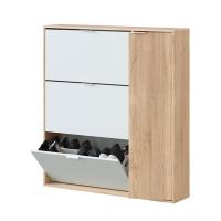 Meimon Zapatero blanco modelo Class gran capacidad de almacenamiento, Medidas: 115 cm alto x 106 cm ancho x 22 cm profundidad, Espacio para almacenar entre 24 y 30 pares de zapatos, color  roble canadiense con detalles en blanco - details 3