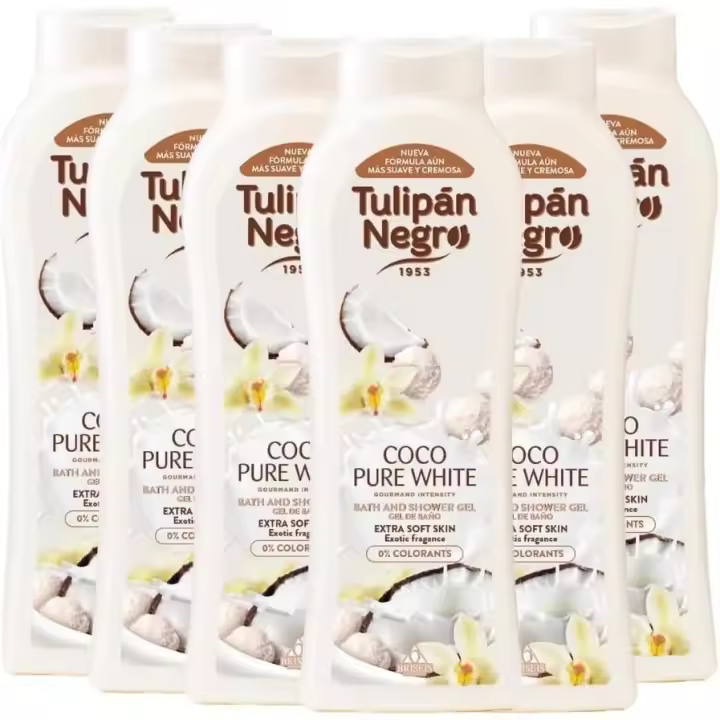 Tulipán Negro Gel de Baño Coco Pure White – Pack Ahorro 6x650 ml – Hidratación y Aroma Exótico para Todo Tipo de Piel【ROUA】 - 1