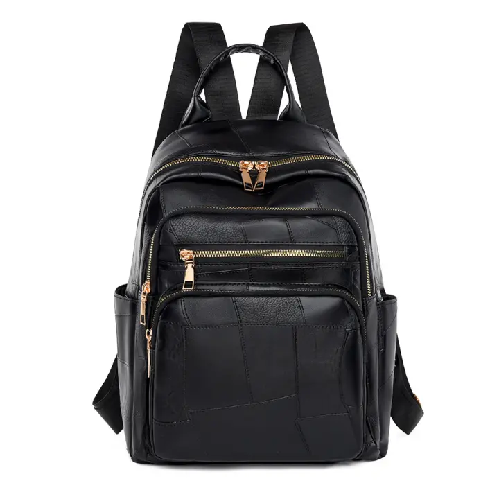 Nuevo bolso de cuero suave, gran capacidad, mochila retro europea y americana, gran capacidad, moda, color en contraste, mochila para mamá de doble propósito - 1