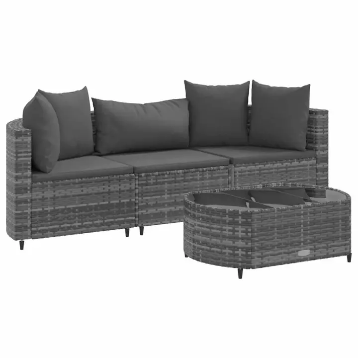 vidaXL Set de sofás de jardín 4 pzas y cojines ratán sintético gris - 1