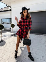 Vestido Corto Estampado De Moda Para Mujer Otoño/Invierno Estilo Europeo Y Americano Casual Traje De Oficina Con Cierre De Lazos Longitud De Rodilla - details 10
