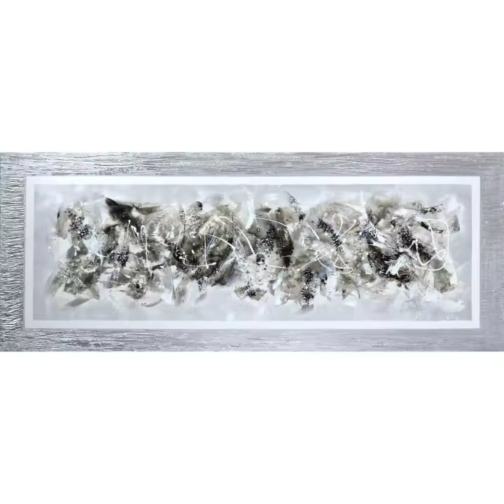 Cuadroexpres - Cuadro Pintado a mano 150x60 cm, Moderno, Abstracto, en Gris y Plata, con Relieve, firmado por el Artista, 100% Original, Sobre lienzo, Listo para Colgar - 1
