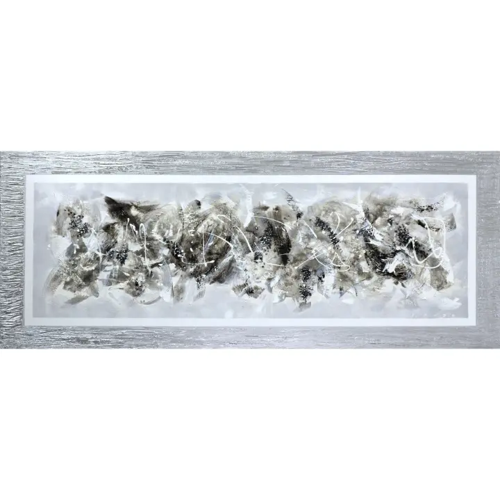 Cuadroexpres - Cuadro Pintado a mano 150x60 cm, Moderno, Abstracto, en Gris y Plata, con Relieve, firmado por el Artista, 100% Original, Sobre lienzo, Listo para Colgar - 1