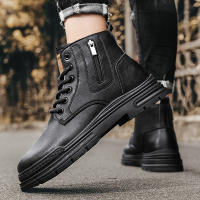 Botas De Cuero Casual Para Hombre Invierno Botas De Trabajo Antideslizantes Alta Top Ankle Biker Zapatos Negros De Diseñador Botines De Tacón Plano Redondos - details 14