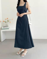 Vestido Largo De Hombros Sin Mangas Estilo Francés Vintage Para Mujer REALEFT Verano 2025 Vestido A-Line Recto Casual De Cuello Cuadrado Midi Zipper - details 16