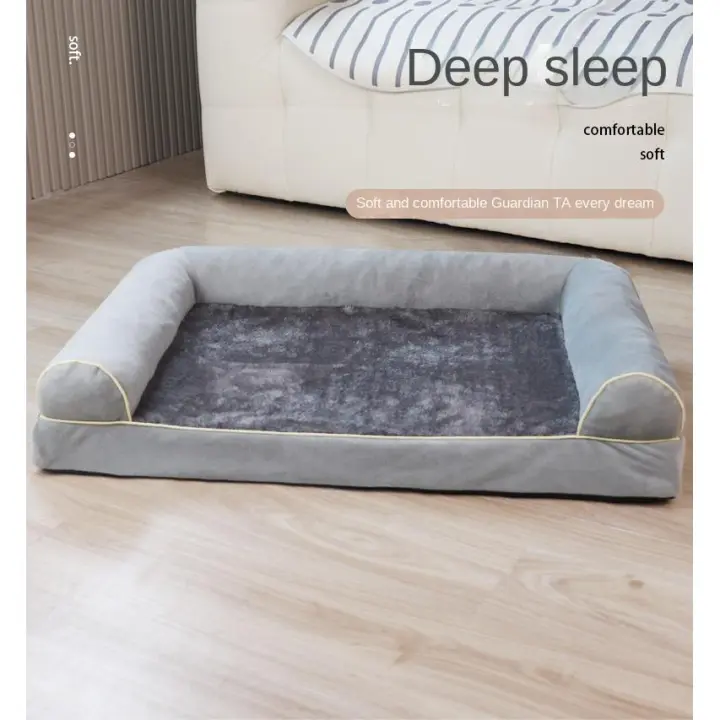 1pc Sofá para Perros, Estampado Sólido, Forma Rectangular, con Relleno de Fibra de Poliéster Desmontable, Sofá de Peluche para Perros con Funda Extraíble, para Todas las Razas, Cama para Mascotas Lavar en Máquina - 1