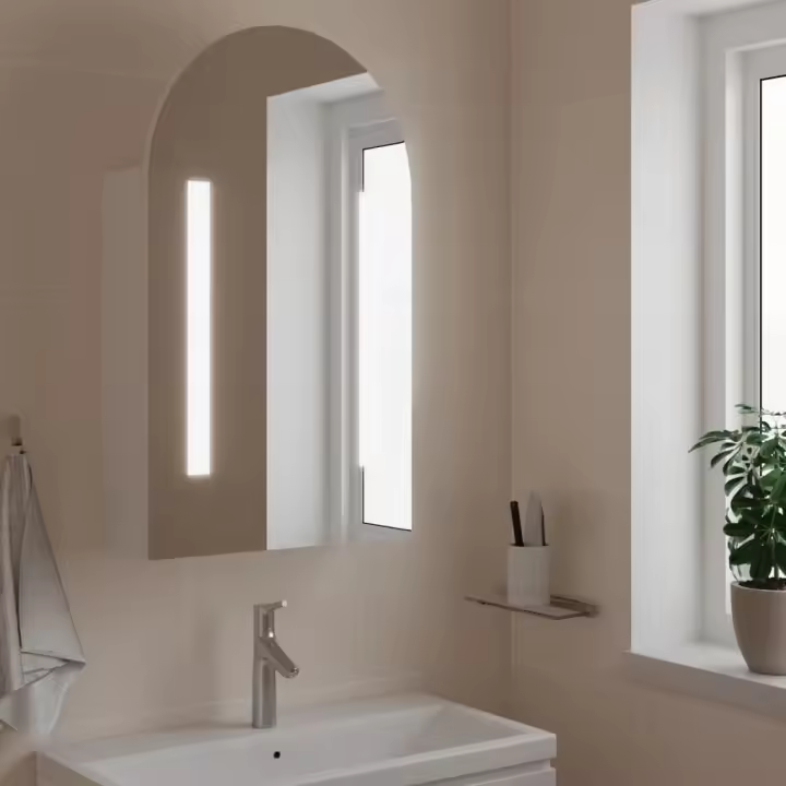 vidaXL Mueble de baño con espejo arqueado y luz LED 42x13x70 cm en color Negro/Gris/Roble y más | almacenamiento funcional diseño moderno para baño dormitorio sala - 1