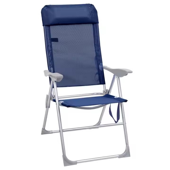 Sillón playa con cojín plegable y reclinable de 5 posiciones de aluminio y textileno azul marino LOLAhome - 1