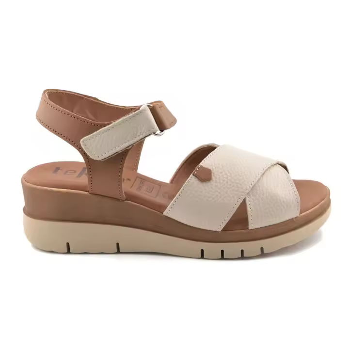 Sandalias de mujer beige de piel con cuña by Tekila Piel Piel Piel rellena de gel - 1