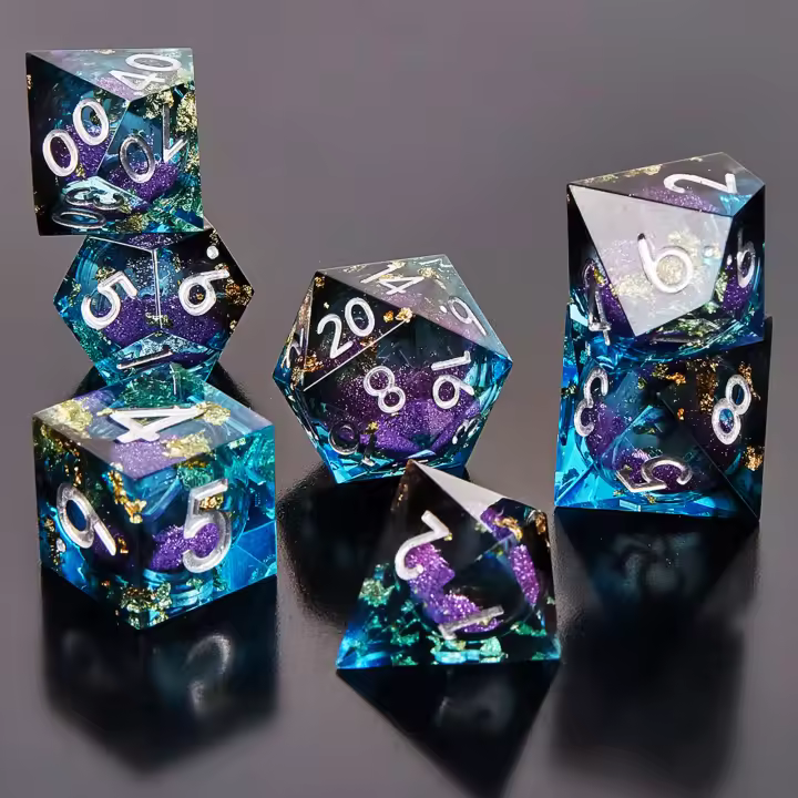 Juego De Dados DnD Hechos a Mano En Resina Negro Y Verde Para Juegos De Rol Poliedros 7 Piezas Fondo Escarpado Para Dungeons And Dragons - 1
