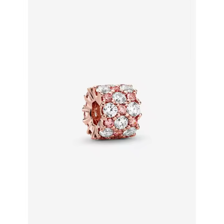 Pandora - Charm with Pink Brillo y Transparent-Baño de Gold Rose de 14K - 1