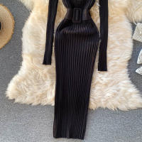 Vestido Bodycon Elegante De Mujer REALEFT Otoño Invierno 2024 Con Cinturón Y Botones De Manga Larga Estilo Casual Longitud Pierna - details 22