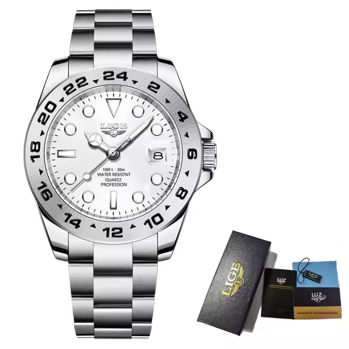 Reloj Deportivo De Moda LIGE Para Hombre Cuarzo Acero Inoxidable Resistente Al Agua Cronógrafo Lujo Reloj Hombre Con Fecha - 1
