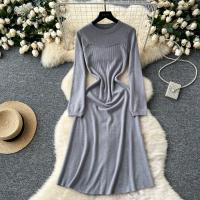 Vestido Rosa Francés De Estilo Simple Para Damas Con Cuello En V Manga Larga Sólido Suave Ajustado Casual De Otoño Vestido Largo De Hogar - details 3