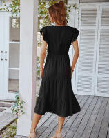 Vestido Largo Medio De Verano Para Mujer Con Manga Volante Y Cuello V Estilo Casual Suelto A-Line Sin Capucha Material Viscosa Y Poliéster - details 22