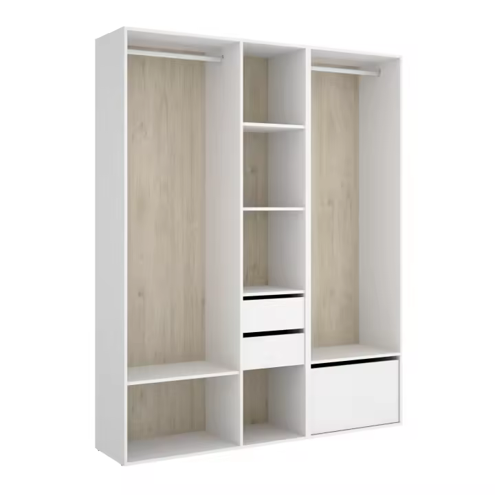 Conjunto Armario-Vestidor con 2 Cajones y Zapatero Suit Blanco/Natural - 205x158x45 cm Armario para dormitorio - Fabricado en España - Melamina Alta calidad - Somnia Descanso - 1